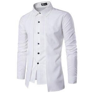 Mens Fashion Connected Two Pieces Personality Casual Long Sleeve Shirts