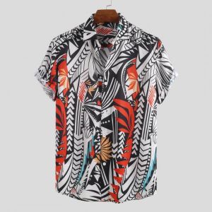 Men Irregular Pattern Print Short Sleeve Relaxed Shirts