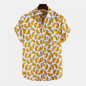 Men Watermelon Pattern Printed Chest Pocket Short Sleeve Lapel Shirts