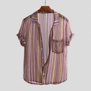 Men Summer Perspective Breathable Striped Printed Lightweight Shirts