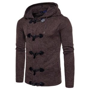 Men's Fashion Personal Horn Button Cardigan Sweater Casual Knitted Thick Hoodies Sweatshirts