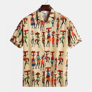 Mens Summer Characters Printed Buttons Fly Breathable Casual Shirts
