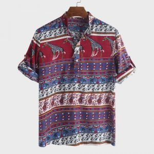 Mens Ethnic Style Printed Half Sleeve Loose Casual T Shirts