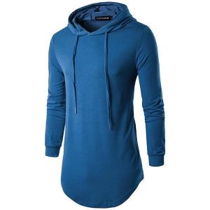 Fashion Personality High Street Hooded T-shirt Men's Casual Pure Color Long Sleeve Hoodies T-shirt