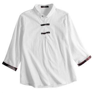 INCERUN Mens Chinese Style Vintage 3/4 Sleeve Button Half-open Collar Causal Shirts