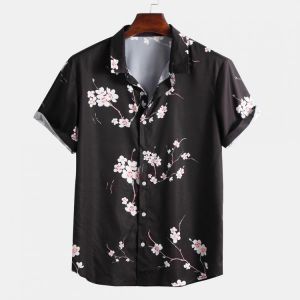 Mens Summer Fashion Plum Floral Printed Casual Shirts