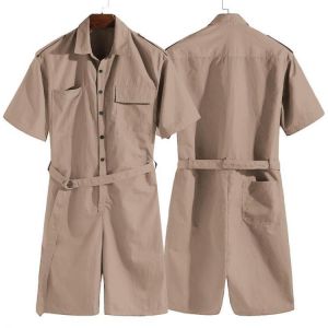 Mens Military Style Pockets Workwear Rompers Belt Loose Overalls Jumpsuit