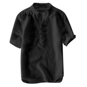 Mens Vintage Chinese Style Cotton Solid Color Summer T Shirt