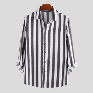 Mens Casual Business Long Sleeve Classic Striped Shirts