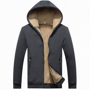Winter Cashmere Thick Warm Coat Hoodies Solid Color Men's Casual Thermal Hoodies Sweatshirts
