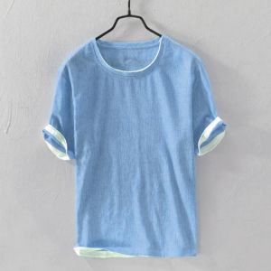 Mens Cotton Brief Solid Color Short Sleeve Summer Casual T-shirts