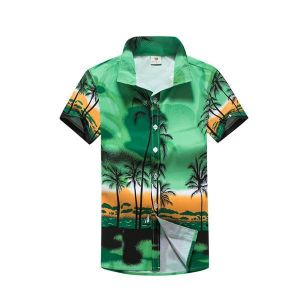 Beach Holiday Breathable Quick Drying Coconut Tree Printing Loose Lounge Short-sleeved Men Shirts