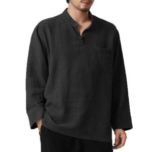 INCERUN Mens Vintage Loose Solid Color Spring Autumn Casual Shirts