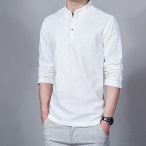 Mens Chinese Style Linen Long Sleeve T-Shirts Fashion Solid Color Casual Tops