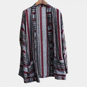 Mens Vintage Striped Printing Loose Cotton Cardigan Shirts