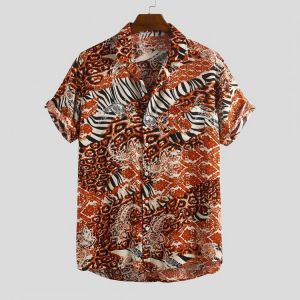 Men Leopard Print Short Sleeve Relaxed Shirts