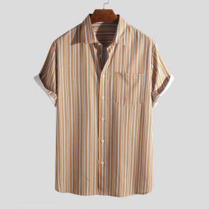 Mens Holiday Colorful Stripe Short Sleeve Shirts