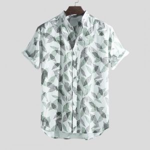 ChArmkpR Men Tropical Plants Printed 100% Cotton Hawaiian Beach Shirts