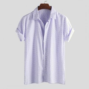 Mens Summer Short Sleeve Striped Casual Loose Shirts