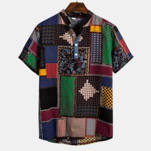 Men  Pattern Print Short Sleeve Shirts