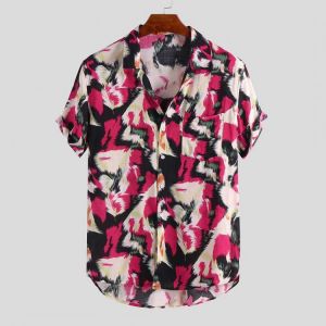 Men Lion Print Short Sleeve Relaxed Shirts