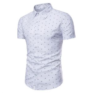 Casual Anchor Printing Slim Fit Short Sleeve Dress Shirts