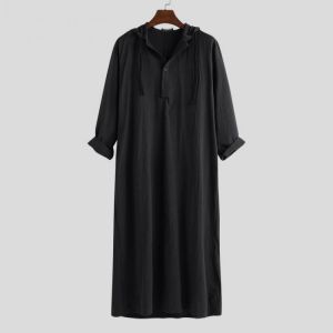 Mens Vintage Long Tunic Style Shirts Loose Cotton Kaftan Dress Tops