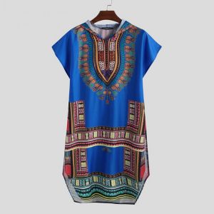 shopping חולצות וסוודרים Men&#039;s African Short Sleeve T-shirt Dashiki Kaftan Shirt Hippie Poncho Dress Tops