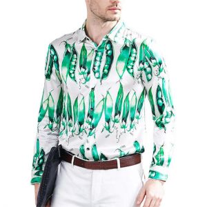 Mens Stain Silk Floral Shirts Long Sleeve Casual Dress Party Button Down Tops Tee