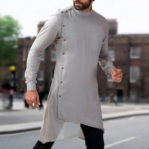 shopping חולצות וסוודרים Men Indian Clothing Long Sleeve Saudi Arabia Kurta Tops Ethnic Dress Kaftan Robe