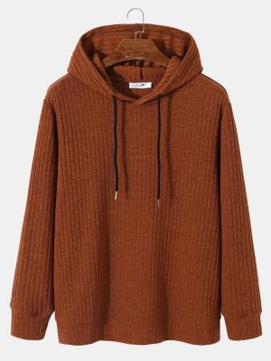 Mens Solid Knitted Drawstring Corduroy Hoodie