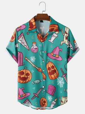 shopping חולצות וסוודרים Mens Pumpkin Halloween Cartoon Casual Shirts