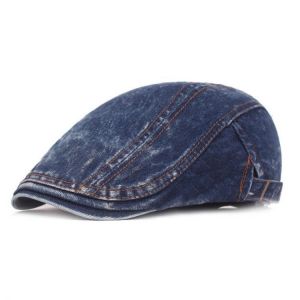 shopping מכנסיים Men Women Washed Denim Double-Sided Adjustable Painter Beret Hat Newsboy Cabbie Flat Caps