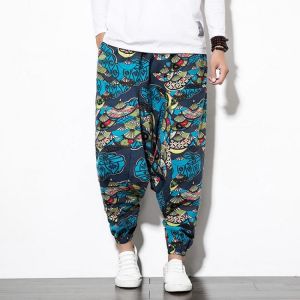 shopping מכנסיים Mens Cotton Linen Vintage Harem Pants Hip Hop Wide Leg Pants