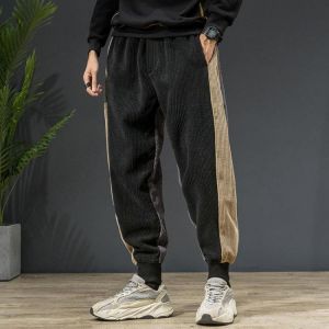 Mens Corduroy Vintage Pure Color Elastic Waist Casual Jogger Pants