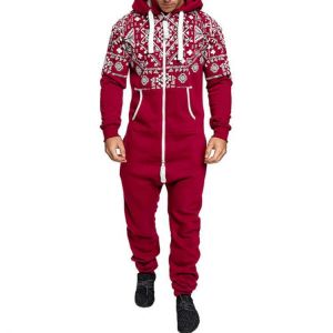 Mens Casual Hooded Loungewear Pure Color Siamese Overalls Sports Jumpsuit