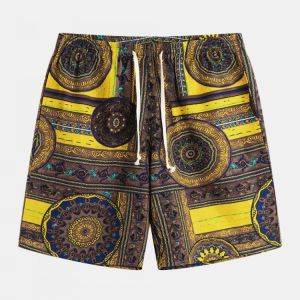 Men Ethnic Pattern Printed Breathable Summer Casual Shorts