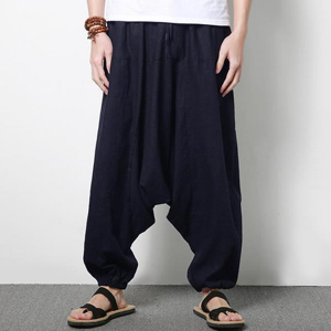 Men's Cotton Linen Harem Pants Casual Baggy Loose Trousers Fashion Wide Legs Trousers