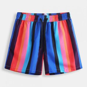 shopping מכנסיים Mens Casual Stripe Rainbow Board Shorts Mesh Liner Quick Drying Casual Holiday Shorts