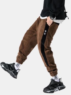 Men's New Corduroy Trend Side Stitching Contrast Color Thickening Pants