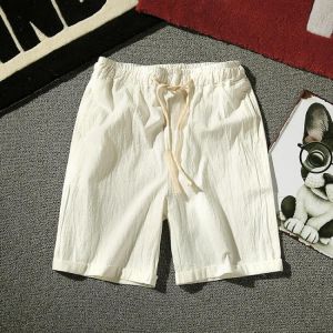 Mens Summer Breathable Solid Color Elastic Drawstring Casual Shorts