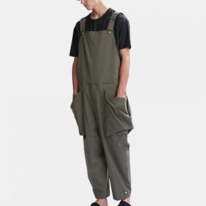 Men Loose Dual Pockets Wide Leg Beam feet Romper Pants
