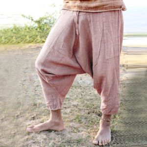 Men's Casual 100% Cotton Loose Vintage Pure Color Drawstring Crotch Pants