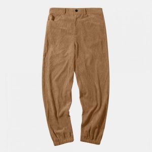 Vintage Corduroy Solid Color Pocket Casual Straight Pants