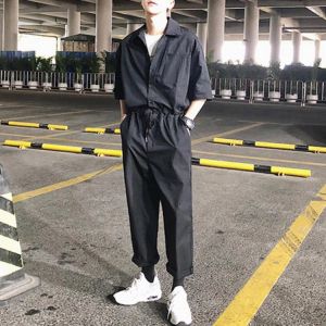 Men's Slim Rompers Long Sleeve Japanese Hip-hop Shirts Jumpsuit Pants Overalls