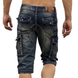 Retro Multi Pockets Over-Knee Casual Short Jeans For Men