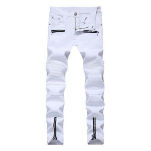 Business Stylish Casual Straight Zipper Fold Slim Fit Jeans for Men