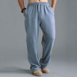 INCERUN Mens Vintage Casual Baggy Solid Color Drawstring Chinese Style Loose Pants