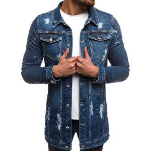 Mens Casual Multi Pockets Buttons Single Breasted Slim Denim Jacket