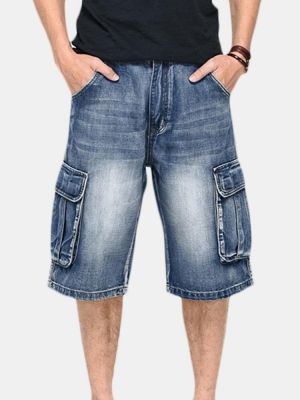 Summer Mens Big Pockets Jeans Loose Street Skateboard Denims Shorts